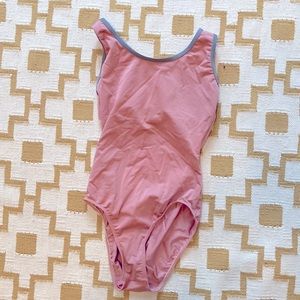 Mariia Racerback leotard and dusty rose with gray trim.